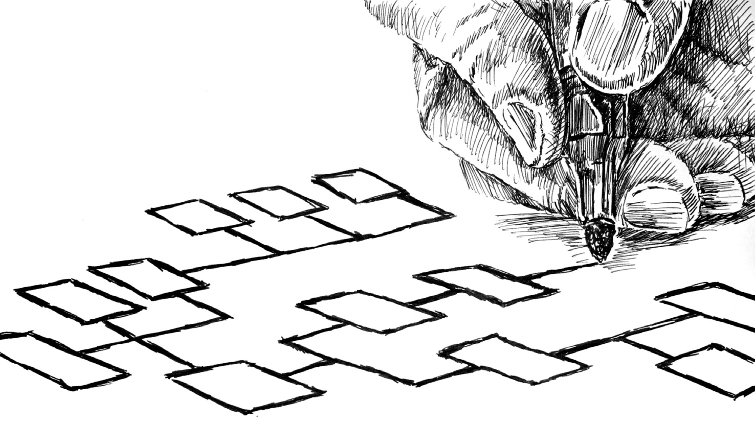 Eine Hand zeichnet ein Baumdiagramm.