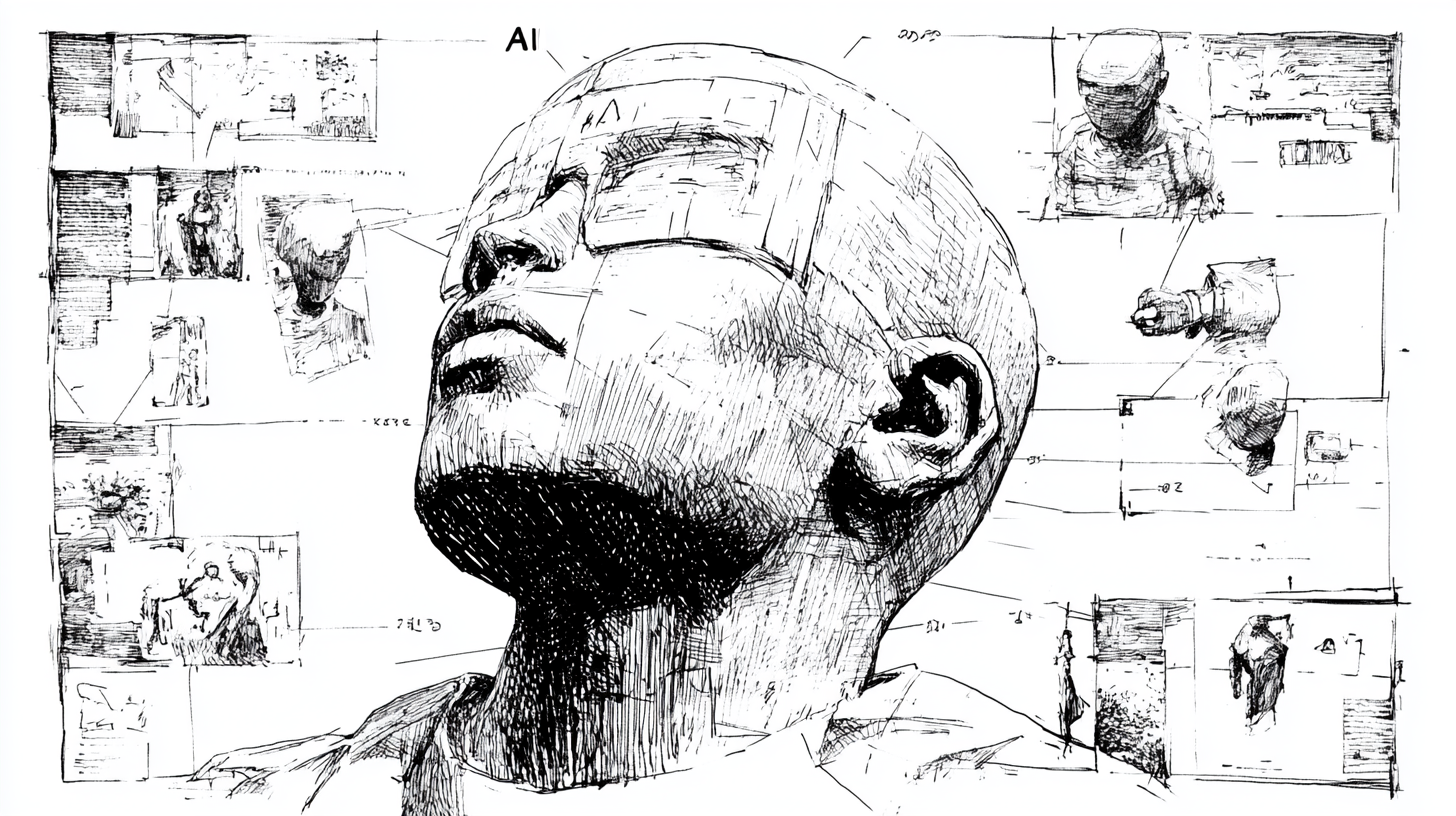 Futuristic-looking human head with various ideas